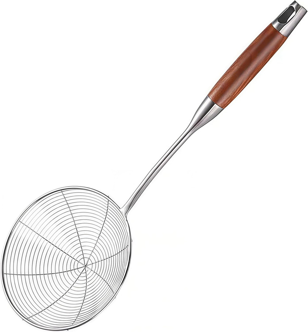 Spider Strainer Skimmer Spoon - 5.4 Inch Stainless Steel Mesh & Wooden Handle - for Deep Frying, Pasta, Stir Fry, Hot Pot, Tempura - Easy Drain Kitchen Utensil