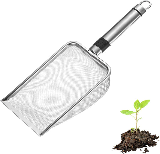 1-Pack Gardening Soil Sifter, 1 mm Mesh Stainless Steel Sand Soil Compost Sieve with Stainless Steel Handle for Sand/Dirt/Rock Compost [Silver Tone]