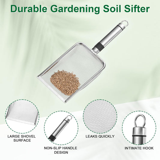 1-Pack Gardening Soil Sifter, 1 mm Mesh Stainless Steel Sand Soil Compost Sieve with Stainless Steel Handle for Sand/Dirt/Rock Compost [Silver Tone]