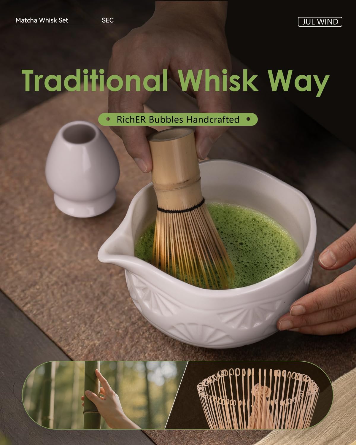 Matcha Whisk Set, Ceramic Matcha Set Includes Matcha Bowl and Matcha Whisk | Holder, Spout, Bamboo Scoop, Sifter and Tea Towel - 6 Pcs Matcha Kit Gift for Matcha Lovers Beginners