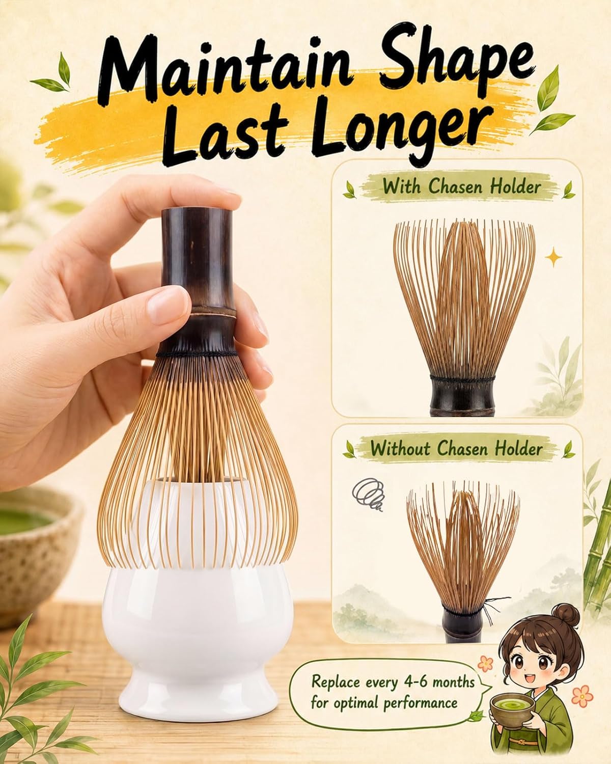 Matcha Whisk Set, Ceramic Matcha Set Includes Matcha Bowl and Matcha Whisk | Holder, Spout, Bamboo Scoop, Sifter and Tea Towel - 6 Pcs Matcha Kit Gift for Matcha Lovers Beginners