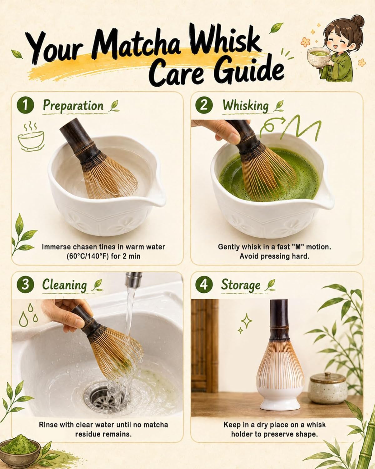 Matcha Whisk Set, Ceramic Matcha Set Includes Matcha Bowl and Matcha Whisk | Holder, Spout, Bamboo Scoop, Sifter and Tea Towel - 6 Pcs Matcha Kit Gift for Matcha Lovers Beginners
