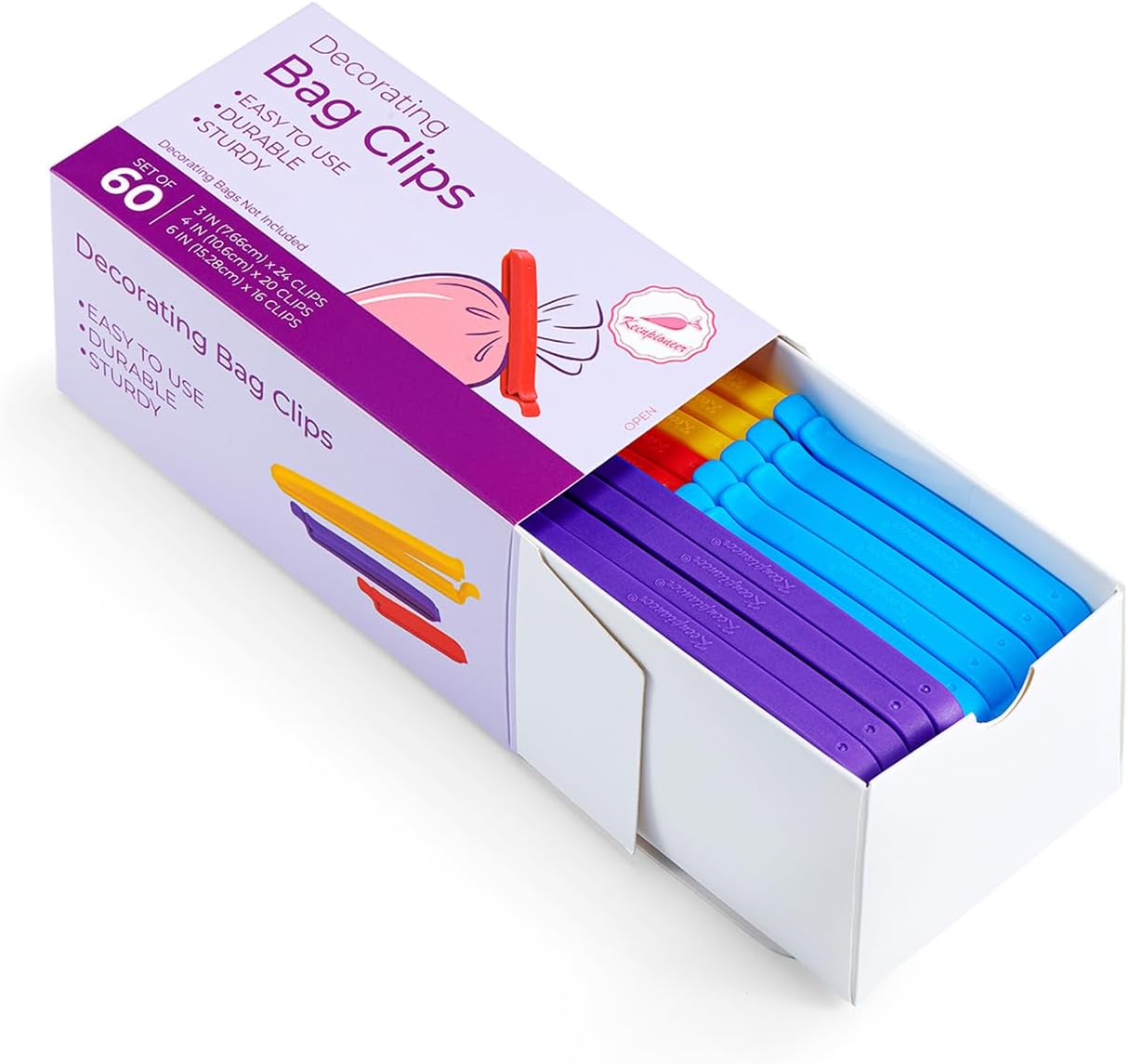 Decorating/Icing Bag Sealing Clips, 60 Pack, Multipurpose for Food and Snack Storage, 3inch, 4inch and 6inch long | Multipurpose for Food and Snack Storage