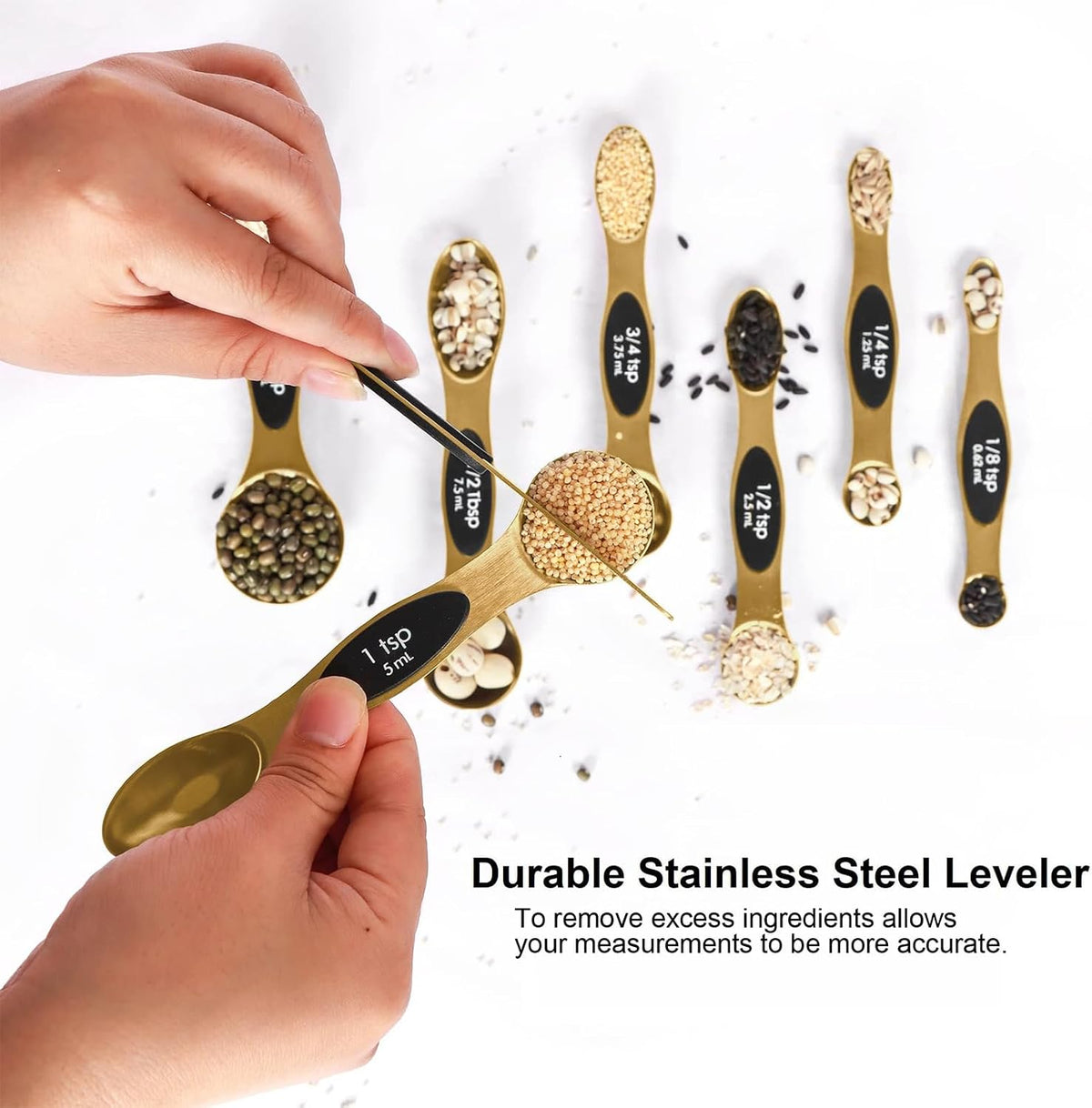 Magnetic Measuring Spoons Set Stainless Steel with Leveler, 8pcs Multicolors Measuring Cups Set for Baking, Measuring Cups and Spoon Set Kitchen Gadgets Apartment Essentials Fits in Spice Jars