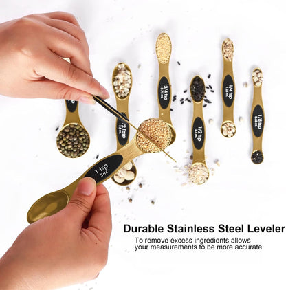 Magnetic Measuring Spoons Set Stainless Steel with Leveler, 8pcs Multicolors Measuring Cups Set for Baking, Measuring Cups and Spoon Set Kitchen Gadgets Apartment Essentials Fits in Spice Jars