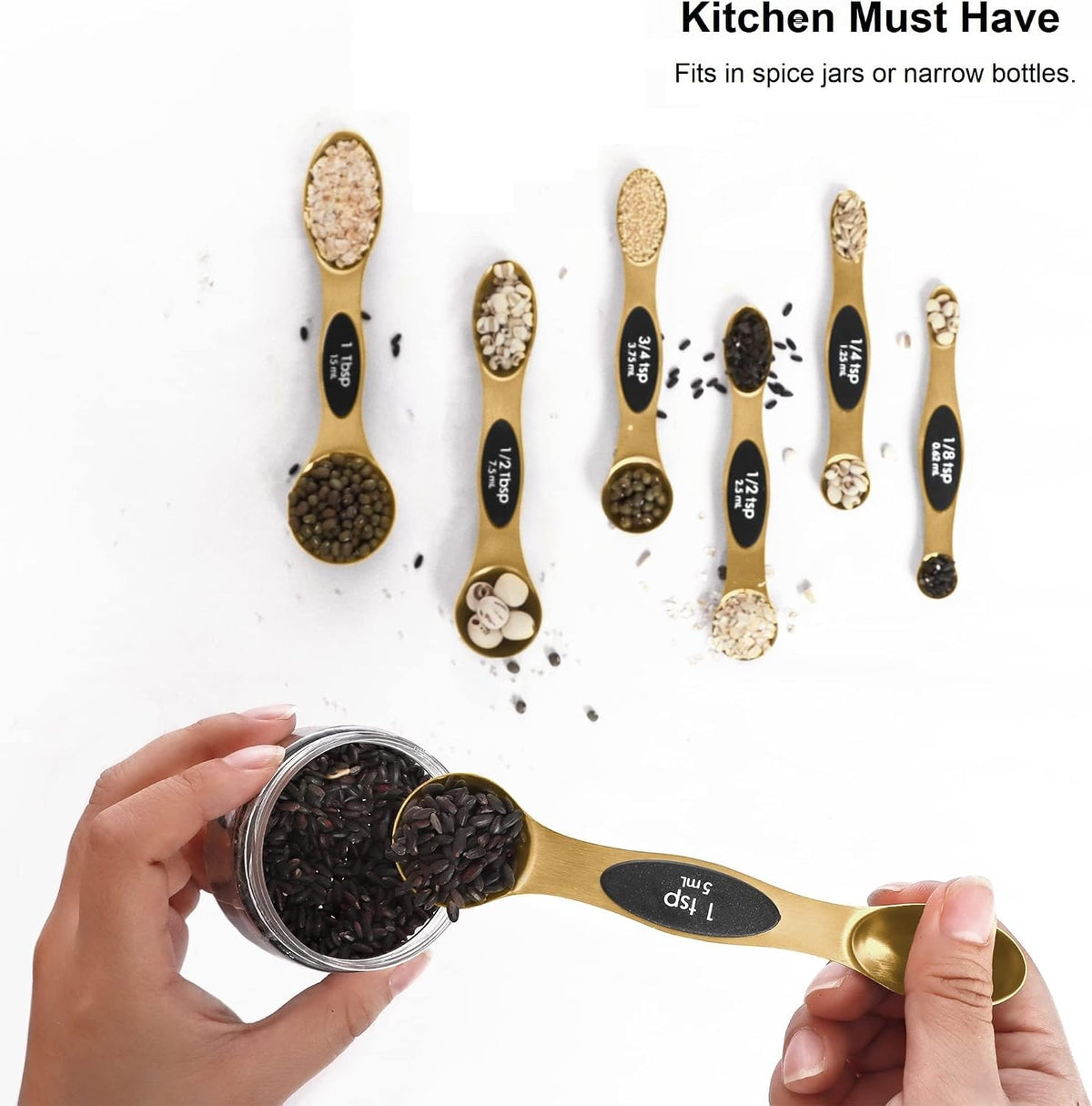 Magnetic Measuring Spoons Set Stainless Steel with Leveler, 8pcs Multicolors Measuring Cups Set for Baking, Measuring Cups and Spoon Set Kitchen Gadgets Apartment Essentials Fits in Spice Jars