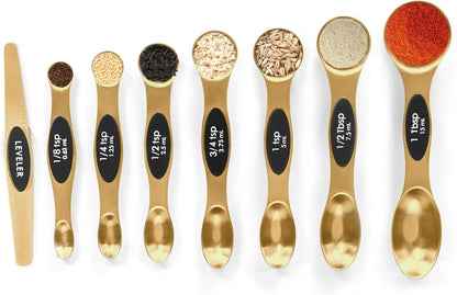 Magnetic Measuring Spoons Set Stainless Steel with Leveler, 8pcs Multicolors Measuring Cups Set for Baking, Measuring Cups and Spoon Set Kitchen Gadgets Apartment Essentials Fits in Spice Jars