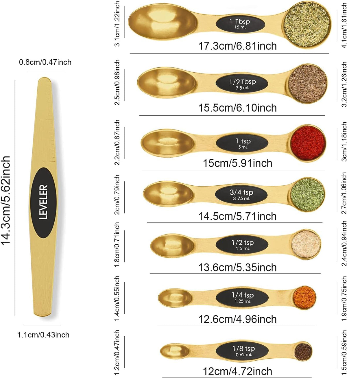 Magnetic Measuring Spoons Set Stainless Steel with Leveler, 8pcs Multicolors Measuring Cups Set for Baking, Measuring Cups and Spoon Set Kitchen Gadgets Apartment Essentials Fits in Spice Jars