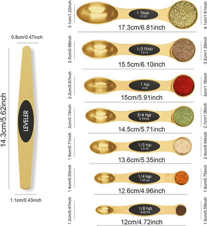 Magnetic Measuring Spoons Set Stainless Steel with Leveler, 8pcs Multicolors Measuring Cups Set for Baking, Measuring Cups and Spoon Set Kitchen Gadgets Apartment Essentials Fits in Spice Jars
