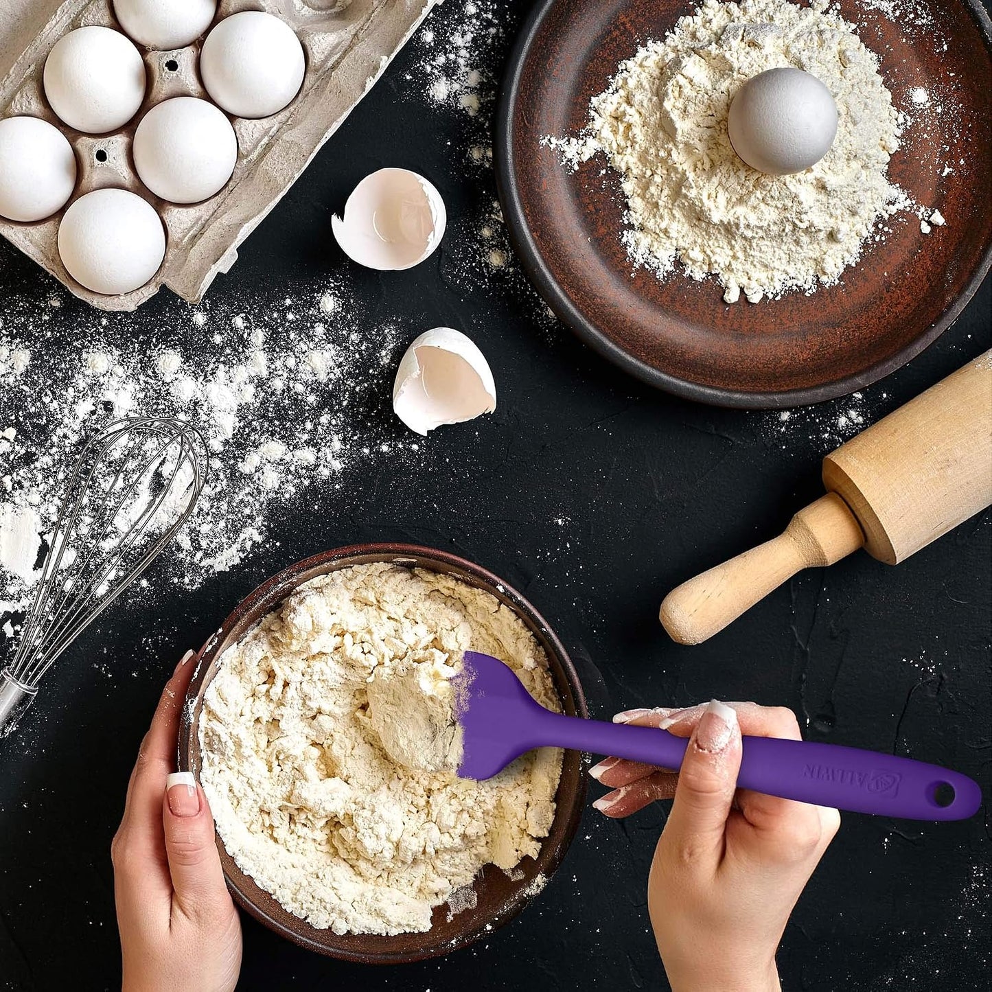 3-Piece Silicone Spatula Set, 600°F Heat Resistant, Black | Stainless Steel Core, Silicone Rubber Spatulas for Nonstick Pans, Spatula, Spoonula and Mini Spatula for Cooking and Baking
