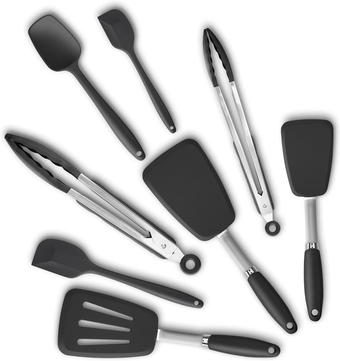3-Piece Silicone Spatula Set, 600°F Heat Resistant, Black | Stainless Steel Core, Silicone Rubber Spatulas for Nonstick Pans, Spatula, Spoonula and Mini Spatula for Cooking and Baking