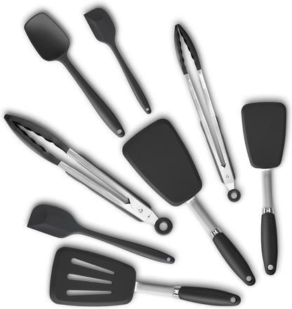 3-Piece Silicone Spatula Set, 600°F Heat Resistant, Black | Stainless Steel Core, Silicone Rubber Spatulas for Nonstick Pans, Spatula, Spoonula and Mini Spatula for Cooking and Baking
