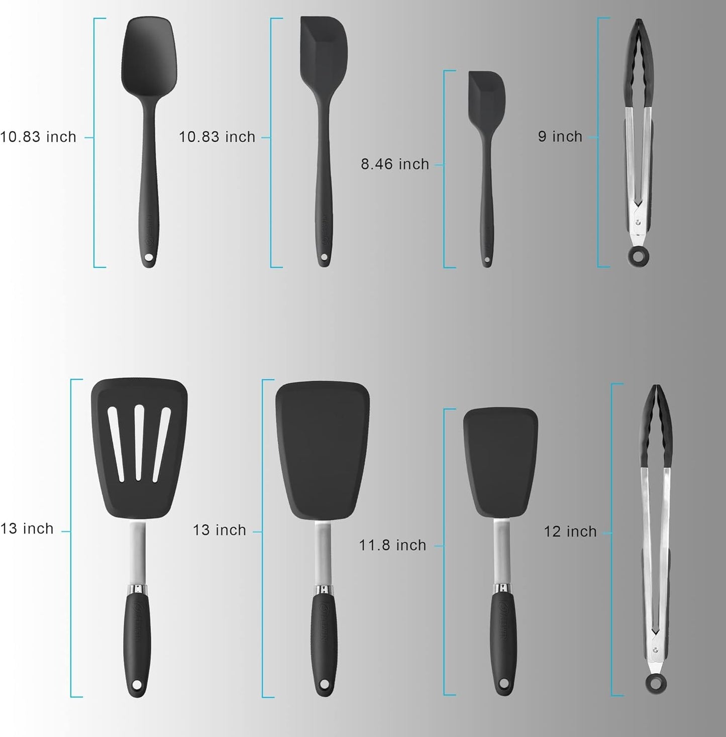 3-Piece Silicone Spatula Set, 600°F Heat Resistant, Black | Stainless Steel Core, Silicone Rubber Spatulas for Nonstick Pans, Spatula, Spoonula and Mini Spatula for Cooking and Baking