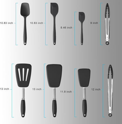 3-Piece Silicone Spatula Set, 600°F Heat Resistant, Black | Stainless Steel Core, Silicone Rubber Spatulas for Nonstick Pans, Spatula, Spoonula and Mini Spatula for Cooking and Baking