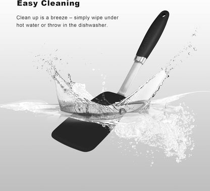 3-Piece Silicone Spatula Set, 600°F Heat Resistant, Black | Stainless Steel Core, Silicone Rubber Spatulas for Nonstick Pans, Spatula, Spoonula and Mini Spatula for Cooking and Baking