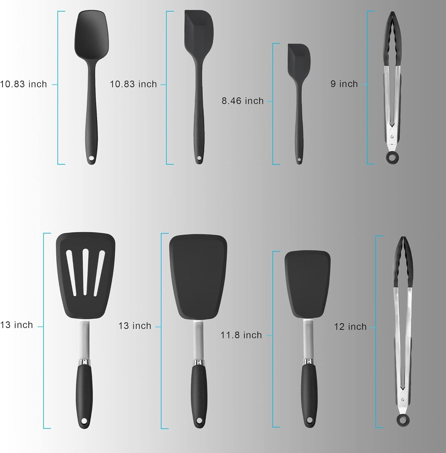 3-Piece Silicone Spatula Set, 600°F Heat Resistant, Black | Stainless Steel Core, Silicone Rubber Spatulas for Nonstick Pans, Spatula, Spoonula and Mini Spatula for Cooking and Baking