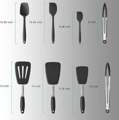 3-Piece Silicone Spatula Set, 600°F Heat Resistant, Black | Stainless Steel Core, Silicone Rubber Spatulas for Nonstick Pans, Spatula, Spoonula and Mini Spatula for Cooking and Baking