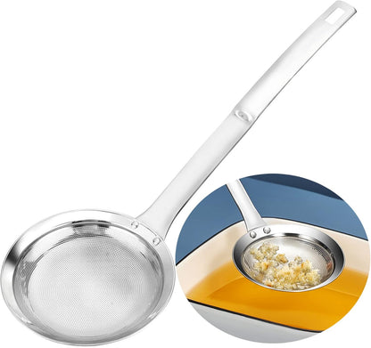 Multi-functional Hot Pot Fat Skimmer Spoon - Stainless Steel Fine Mesh Food Strainer for Skimming Grease and Foam DIA 3.1"