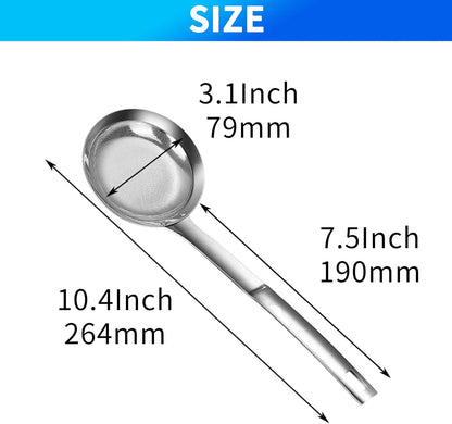 Multi-functional Hot Pot Fat Skimmer Spoon - Stainless Steel Fine Mesh Food Strainer for Skimming Grease and Foam DIA 3.1"