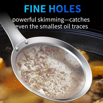 Multi-functional Hot Pot Fat Skimmer Spoon - Stainless Steel Fine Mesh Food Strainer for Skimming Grease and Foam DIA 3.1"