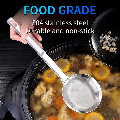 Multi-functional Hot Pot Fat Skimmer Spoon - Stainless Steel Fine Mesh Food Strainer for Skimming Grease and Foam DIA 3.1"