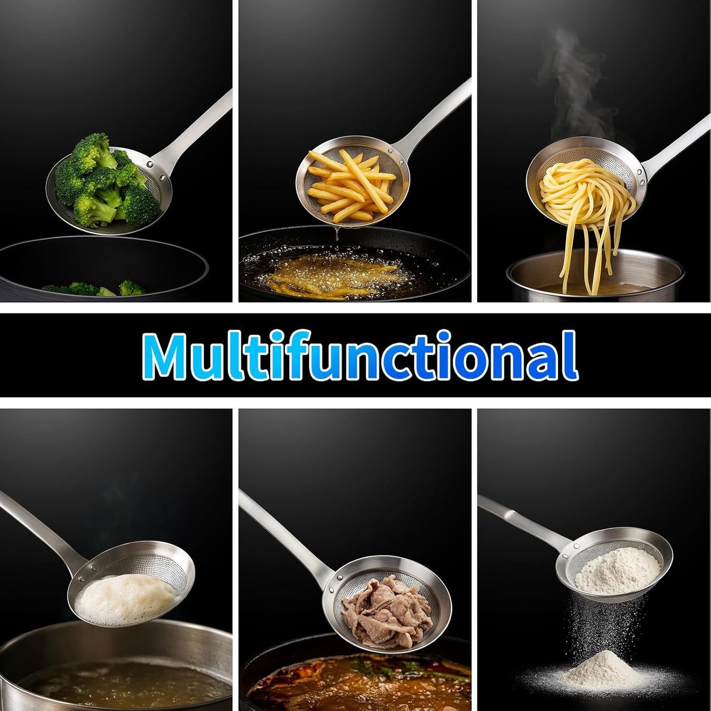 Multi-functional Hot Pot Fat Skimmer Spoon - Stainless Steel Fine Mesh Food Strainer for Skimming Grease and Foam DIA 3.1"