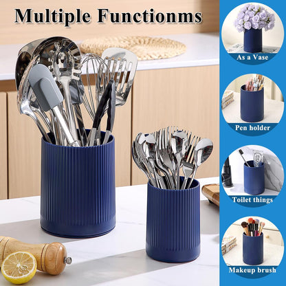 Cooking Utensils Holder 2pcs, 360° Rotating Heavy Duty Plastic Kitchen Utensil Holder for Countertop, The Small Utensil Crock for Cutlery Silverware, Tooth Brush, Desk Pencil Pen