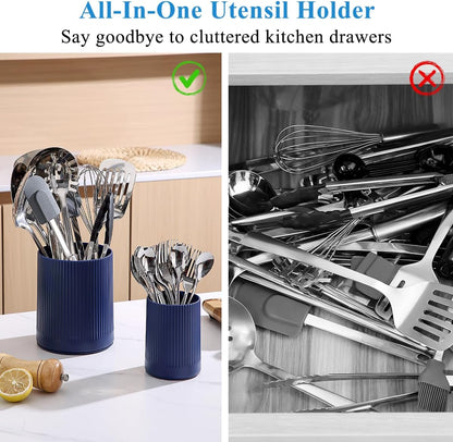 Cooking Utensils Holder 2pcs, 360° Rotating Heavy Duty Plastic Kitchen Utensil Holder for Countertop, The Small Utensil Crock for Cutlery Silverware, Tooth Brush, Desk Pencil Pen