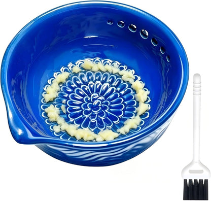 Ceramic Grater Bowl with Herb Stripper, Garlic Ginger Grinder
