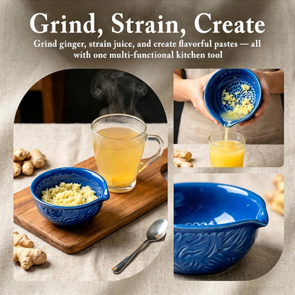 Ceramic Grater Bowl with Herb Stripper, Garlic Ginger Grinder
