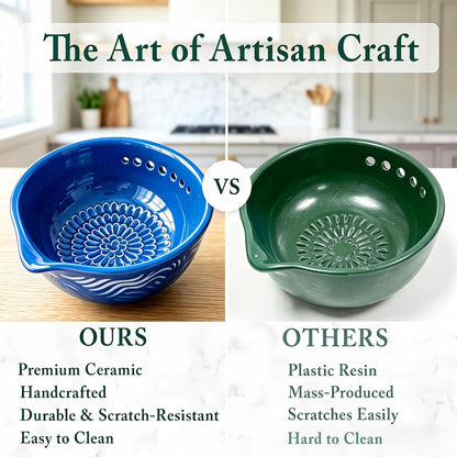 Ceramic Grater Bowl with Herb Stripper, Garlic Ginger Grinder
