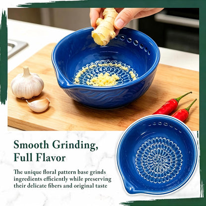 Ceramic Grater Bowl with Herb Stripper, Garlic Ginger Grinder