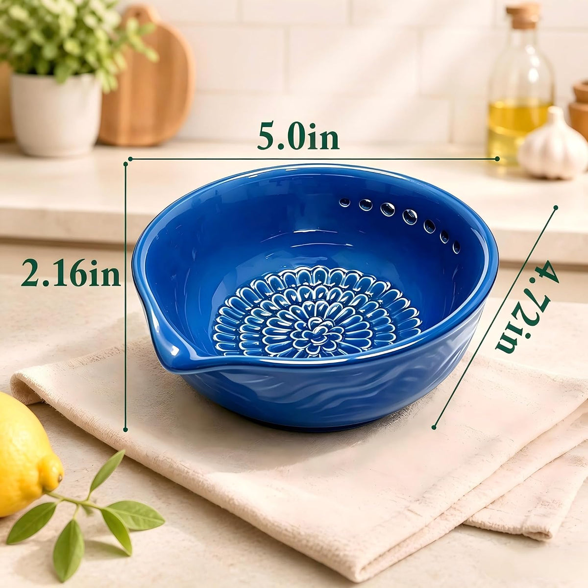 Ceramic Grater Bowl with Herb Stripper, Garlic Ginger Grinder