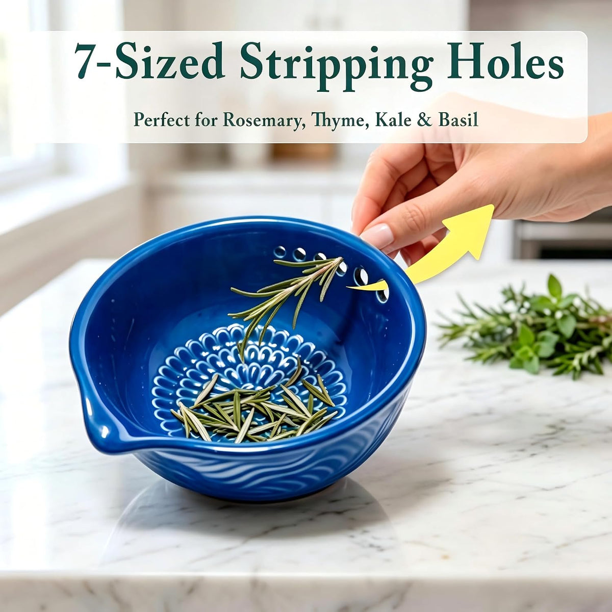 Ceramic Grater Bowl with Herb Stripper, Garlic Ginger Grinder