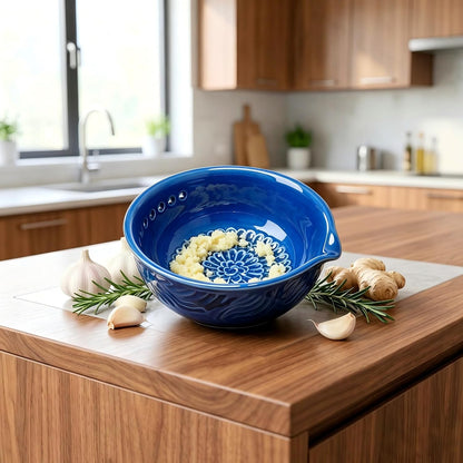 Ceramic Grater Bowl with Herb Stripper, Garlic Ginger Grinder