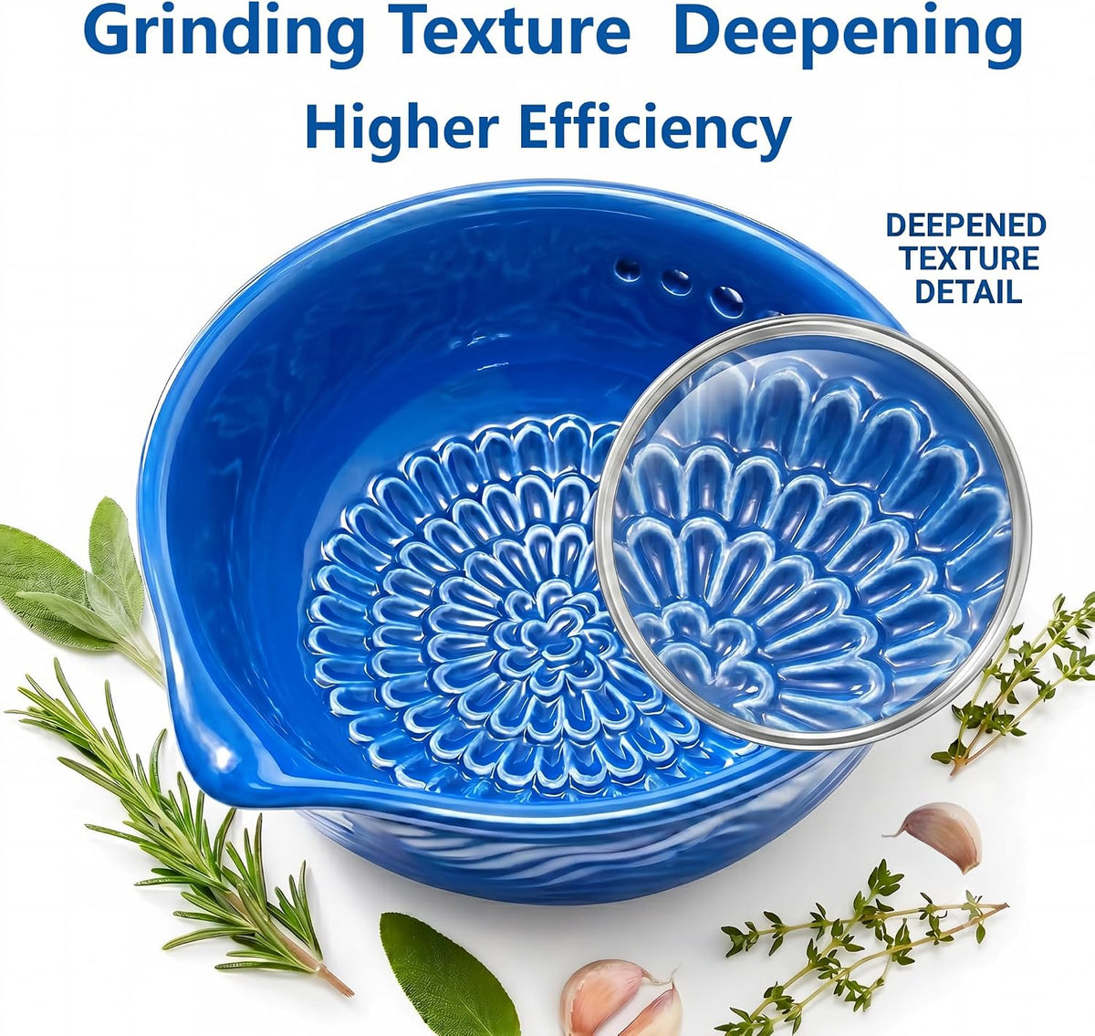 Ceramic Grater Bowl with Herb Stripper, Garlic Ginger Grinder