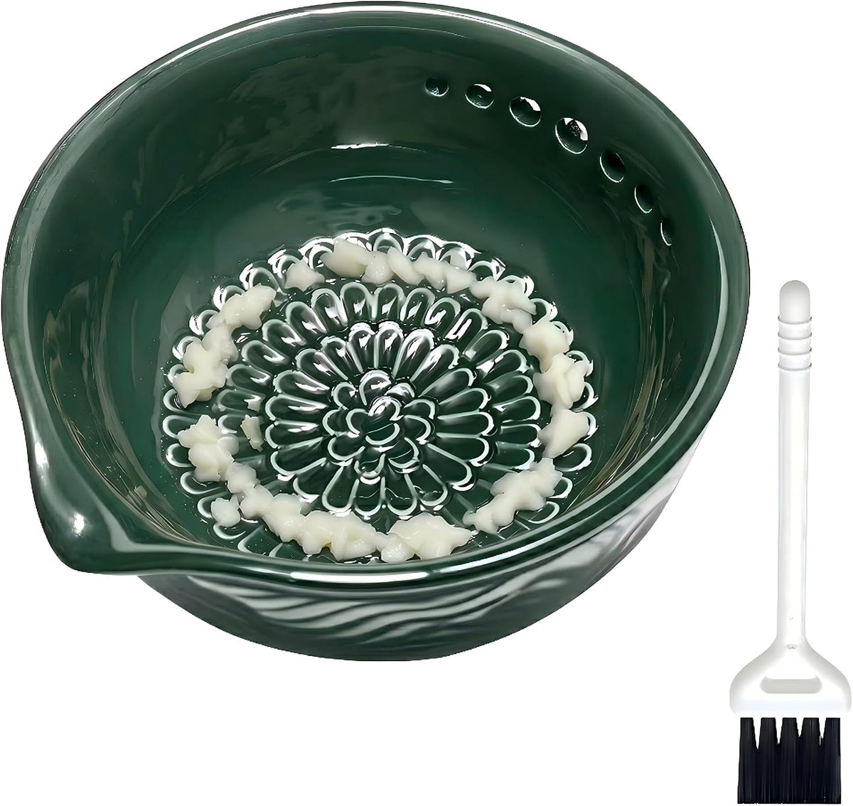 Ceramic Grater Bowl with Herb Stripper, Garlic Ginger Grinder