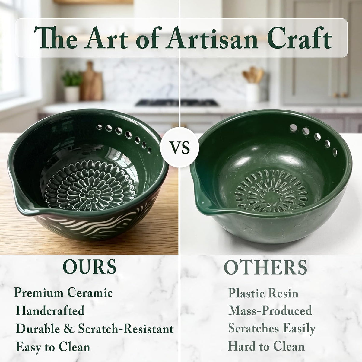 Ceramic Grater Bowl with Herb Stripper, Garlic Ginger Grinder