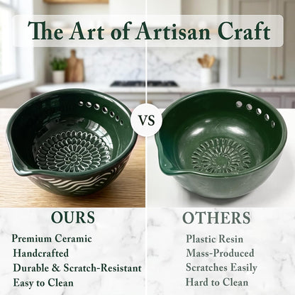 Ceramic Grater Bowl with Herb Stripper, Garlic Ginger Grinder