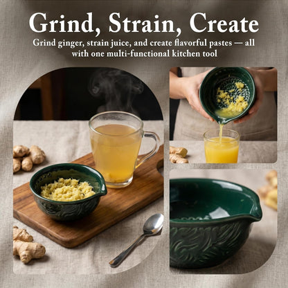 Ceramic Grater Bowl with Herb Stripper, Garlic Ginger Grinder
