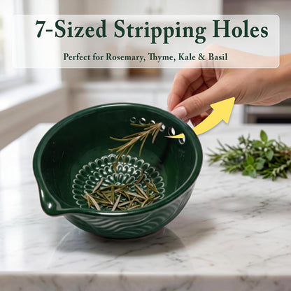 Ceramic Grater Bowl with Herb Stripper, Garlic Ginger Grinder