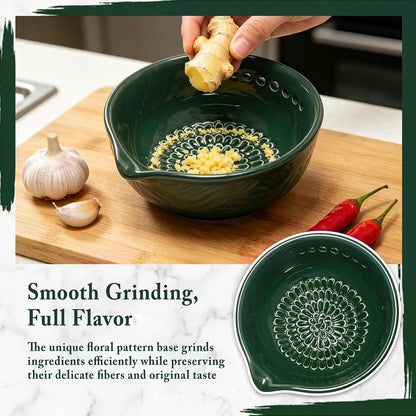 Ceramic Grater Bowl with Herb Stripper, Garlic Ginger Grinder