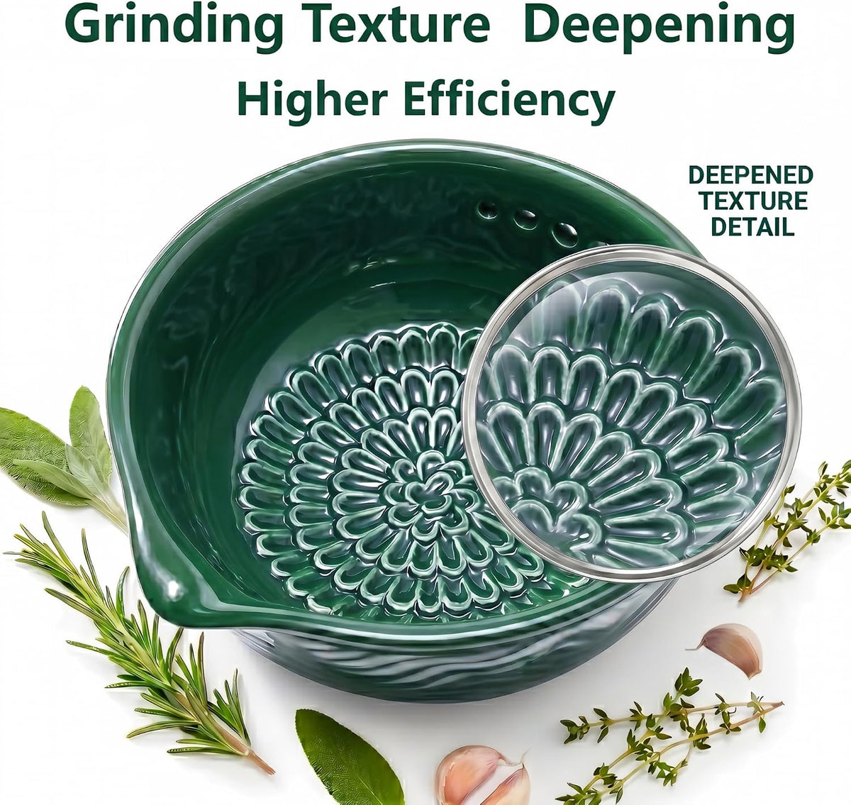 Ceramic Grater Bowl with Herb Stripper, Garlic Ginger Grinder