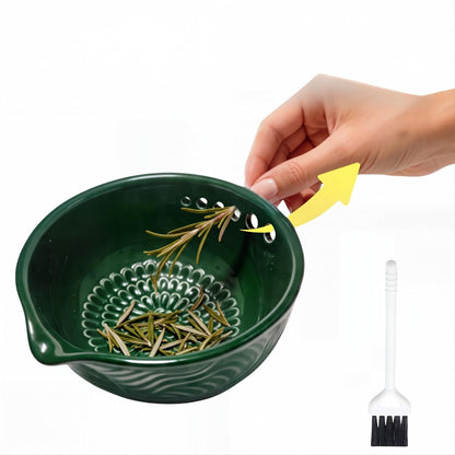Ceramic Grater Bowl with Herb Stripper, Garlic Ginger Grinder