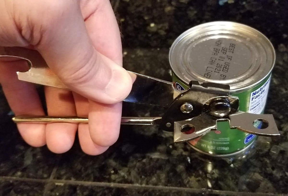 Classic Compact Hand Held Metal Manual Can Opener with Built-In Bottle Top Remover (1)