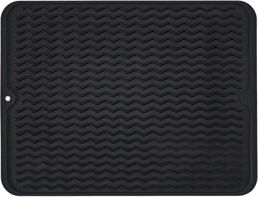 Silicone Dish Drying Mat, Non-Slip Easy Clean Sink Mat, Black, 17" x 14"