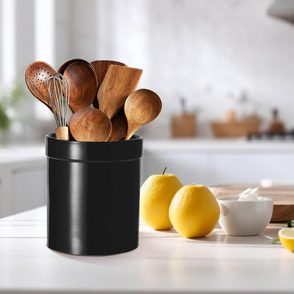 Ceramic Utensil Holder, Large Kitchen Crock Pure Black | Utensil Crock Large Utensils Holder for Kitchen Decor, Cooking Tool Utensils Caddy for Countertop