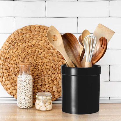 Ceramic Utensil Holder, Large Kitchen Crock Pure Black | Utensil Crock Large Utensils Holder for Kitchen Decor, Cooking Tool Utensils Caddy for Countertop