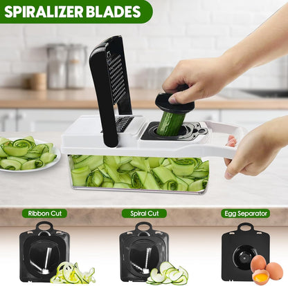 Vegetable Chopper, 10 Blades Slicer Onion Dicer, Multi 23-in-1 Veggie Mandoline Food Cutter for Tomato Fruit, Vegetable cutter with Hand Protector, Egg Separator & Slicer, Container（Black）
