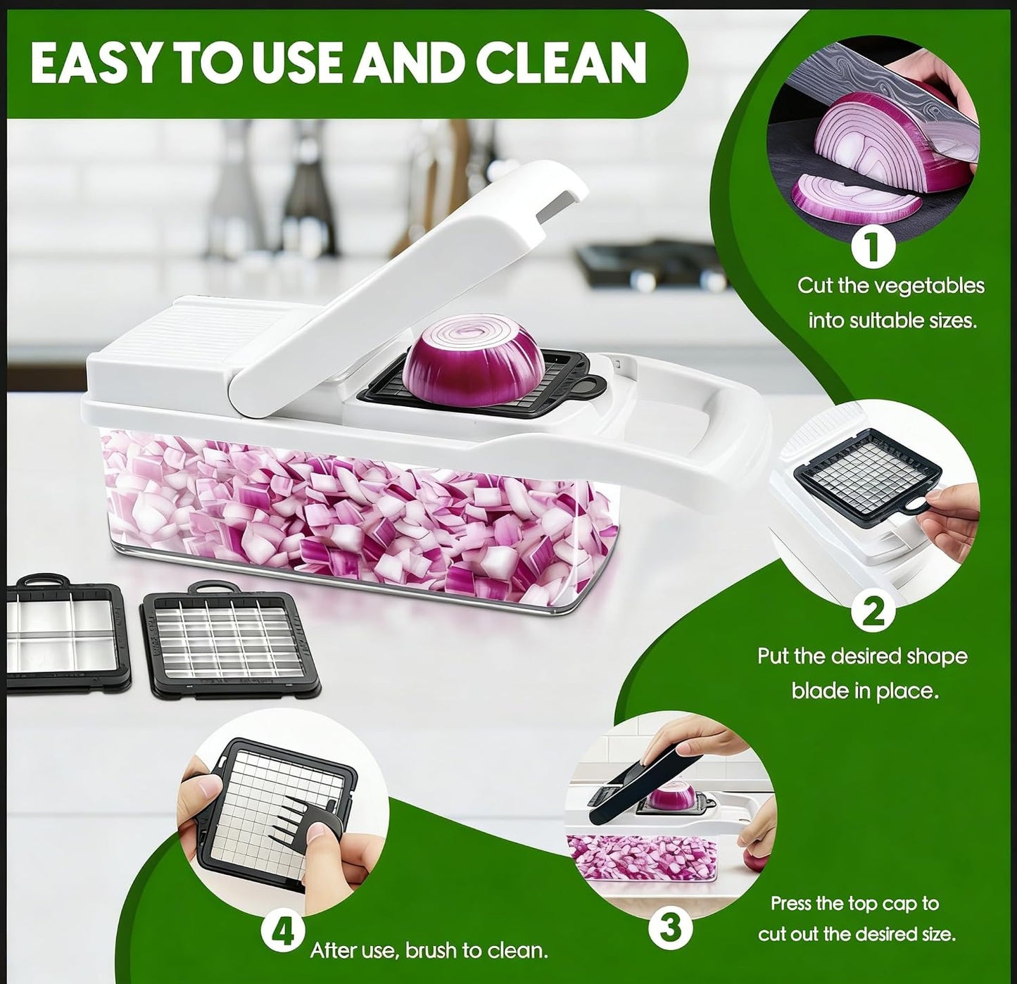 Vegetable Chopper, 10 Blades Slicer Onion Dicer, Multi 23-in-1 Veggie Mandoline Food Cutter for Tomato Fruit, Vegetable cutter with Hand Protector, Egg Separator & Slicer, Container（Black）